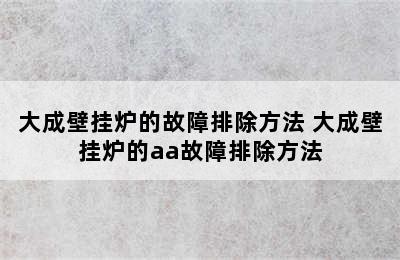 大成壁挂炉的故障排除方法 大成壁挂炉的aa故障排除方法